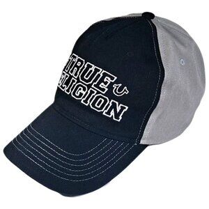 NWT True Religion Strapback Adjustable Black/Gray Baseball Cap Embroidered NEW